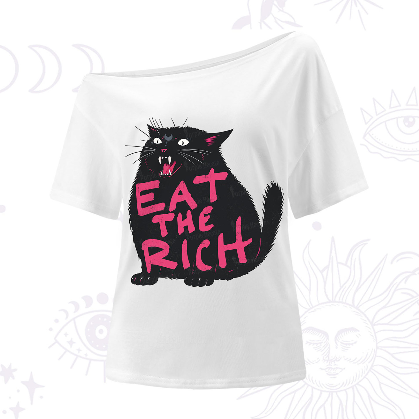 Purplehecate Eat The Rich Cat One Shoulder T-Shirt