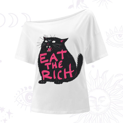 Purplehecate Eat The Rich Cat One Shoulder T-Shirt