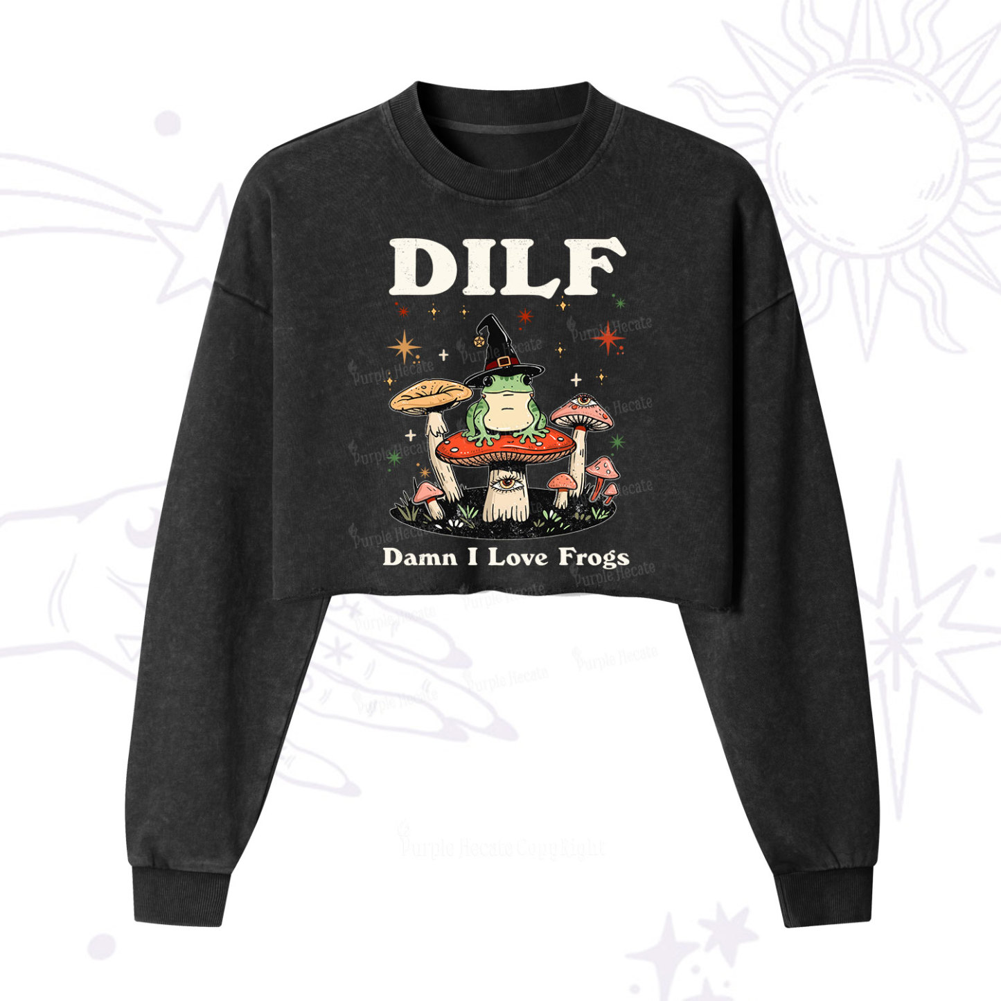 Purplehecate Dilf Damn I Love Frogs Cropped Washed Sweatshirt