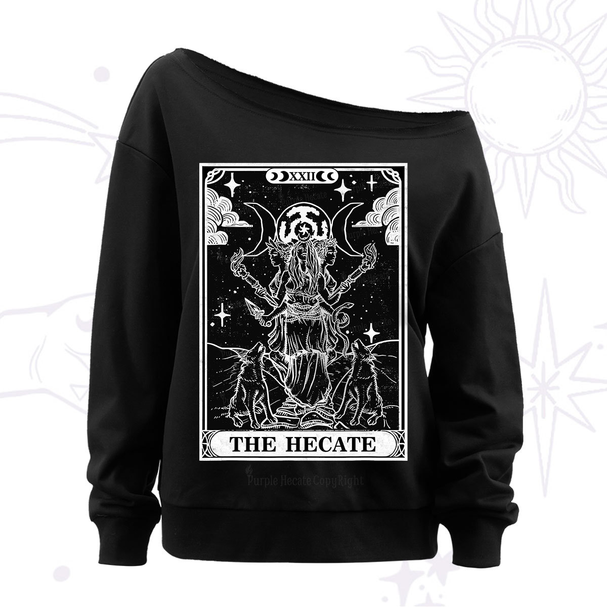 Purplehecate The Dark Moon Goddess Hecate Tarot Off The Shoulder Sweat