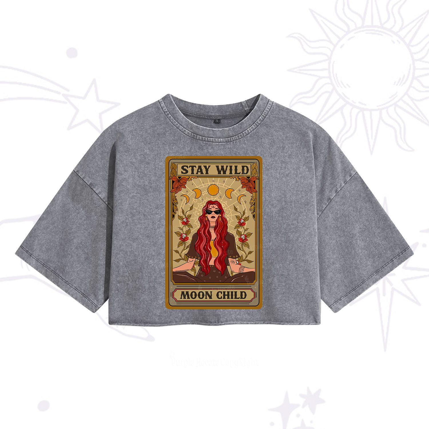 Purplehecate The Stay Wild Moon Child Oracle Card Washed Cropped T-Shirt