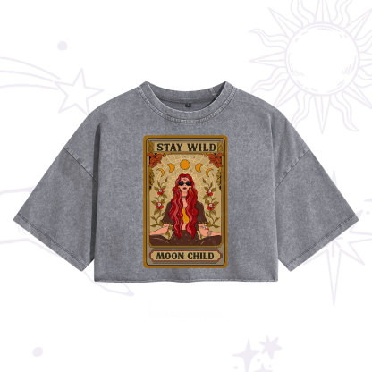 Purplehecate The Stay Wild Moon Child Oracle Card Washed Cropped T-Shirt