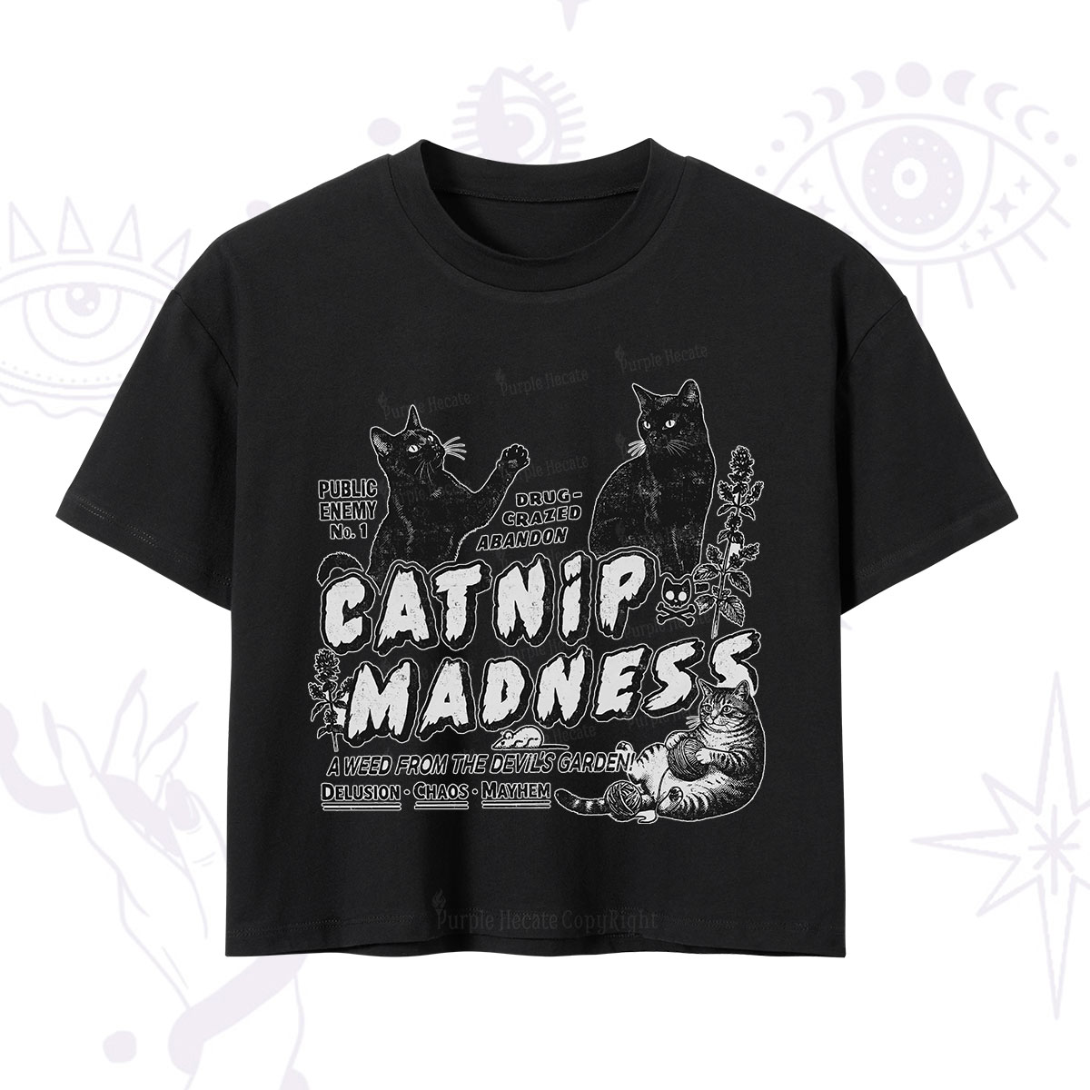 Purplehecate Catnip?Madness Cute?Cat Crop T-Shirt