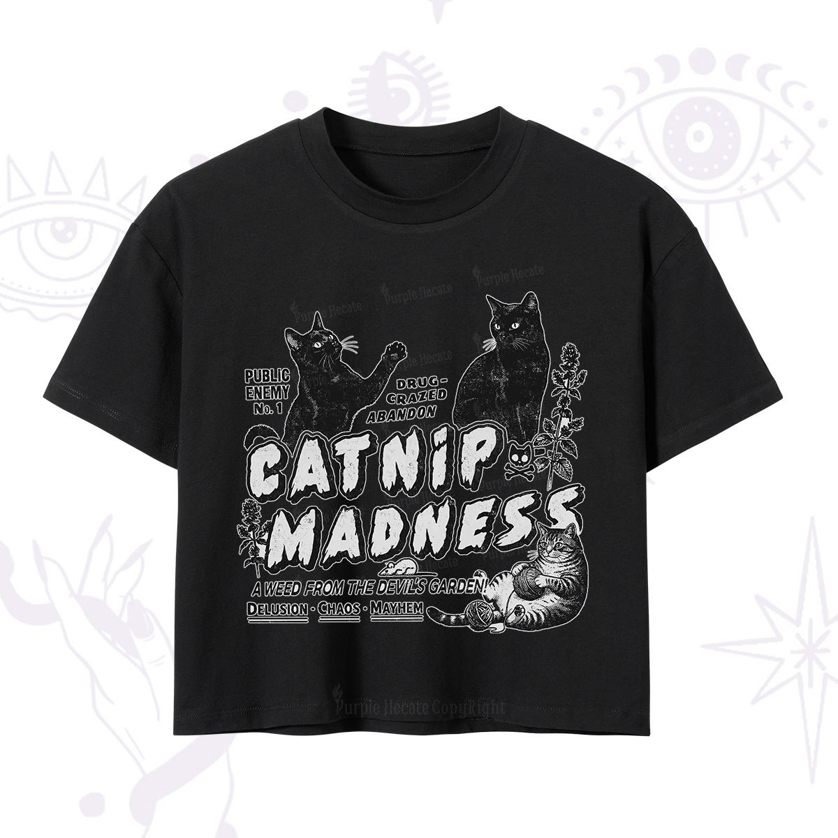 Purplehecate Catnip?Madness Cute?Cat Crop T-Shirt