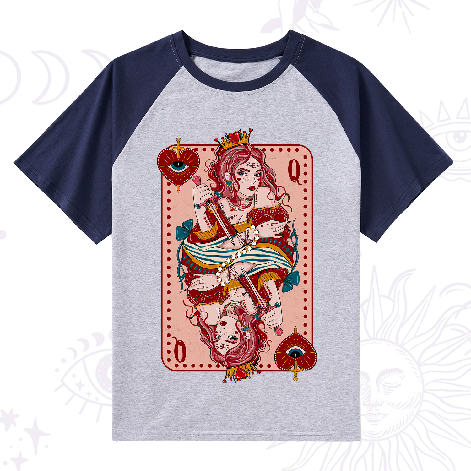 Purplehecate Queen of Hearts Raglan Short Sleeve T‑Shirt