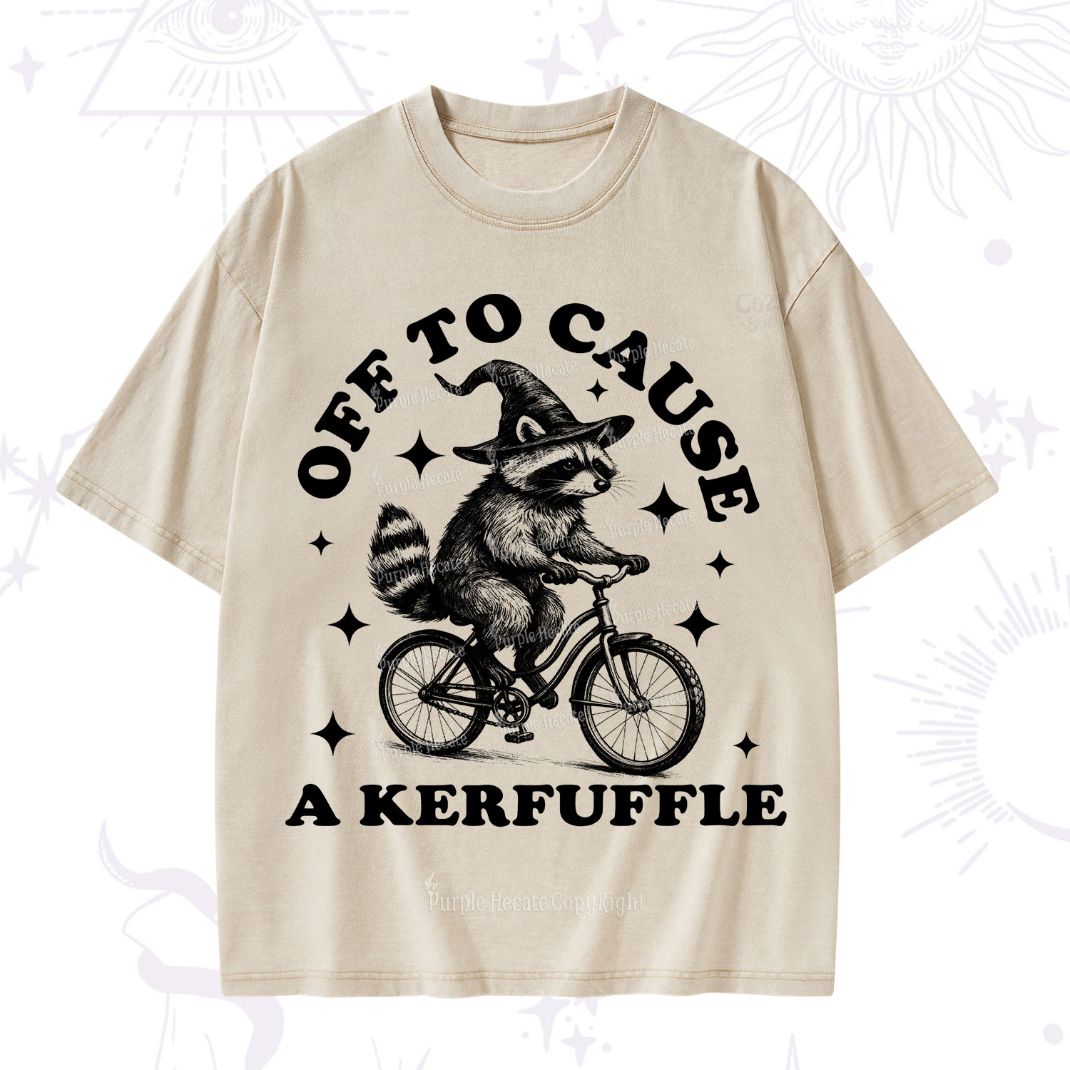 Purplehecate Off to Cause a Kerfuffle Raccoon Washed T-Shirt