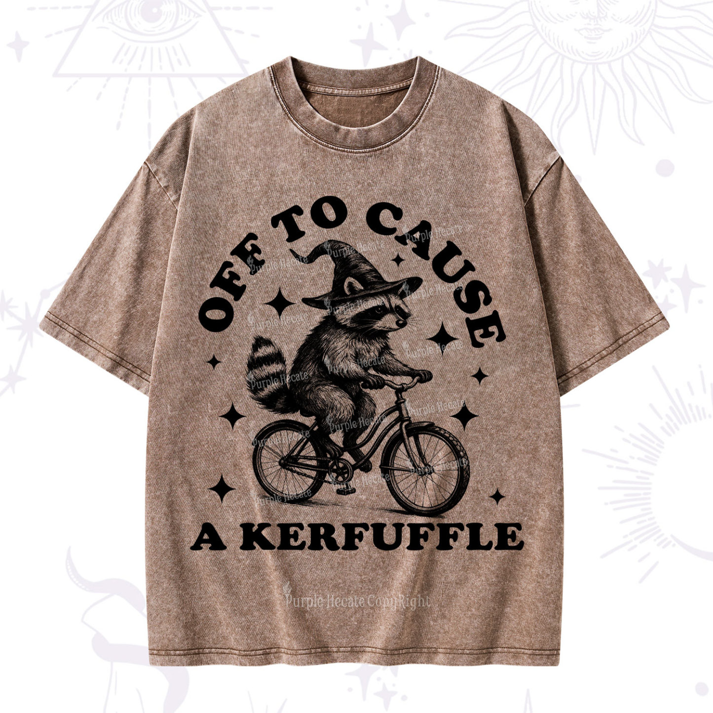 Purplehecate Off to Cause a Kerfuffle Raccoon Washed T-Shirt