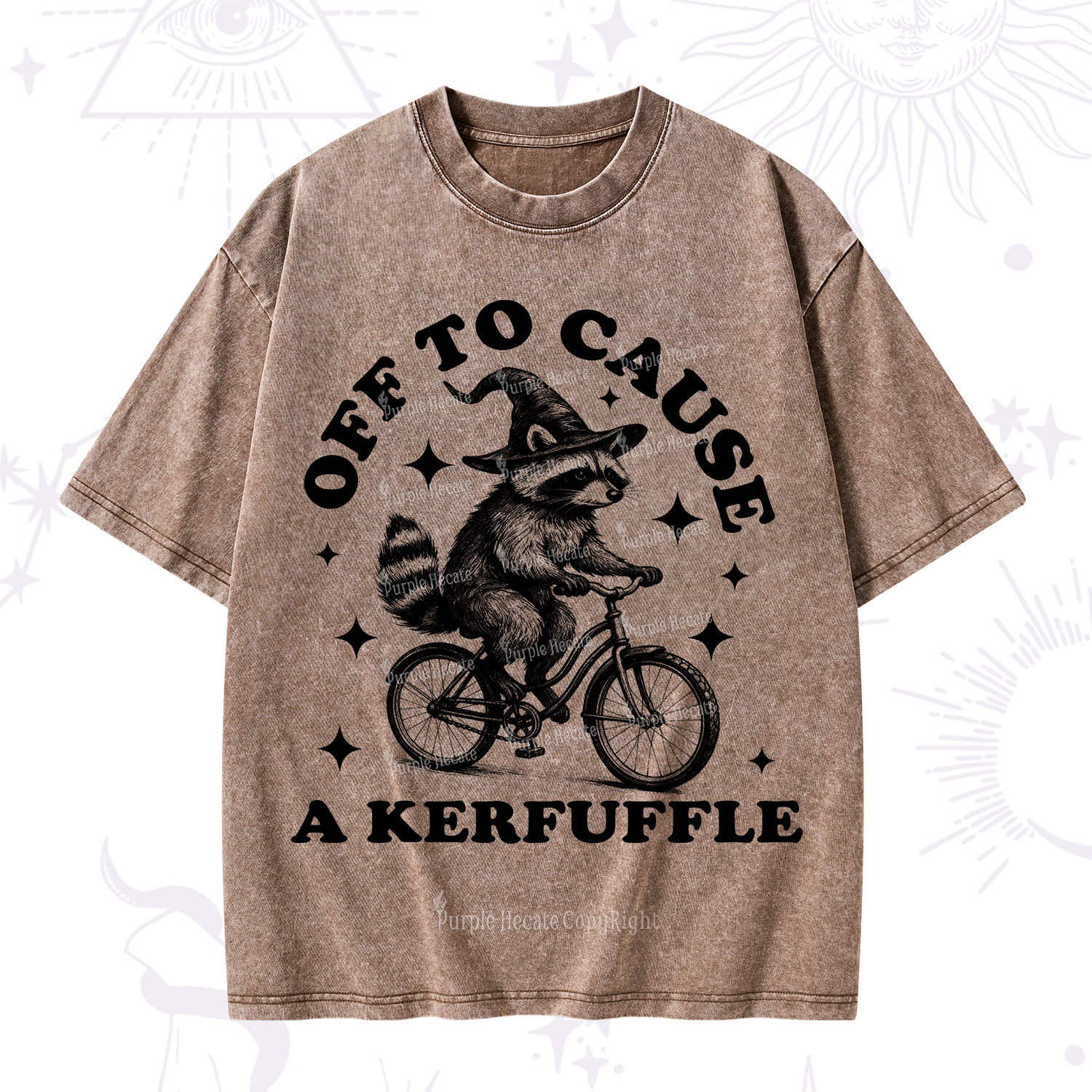 Purplehecate Off to Cause a Kerfuffle Raccoon Washed T-Shirt