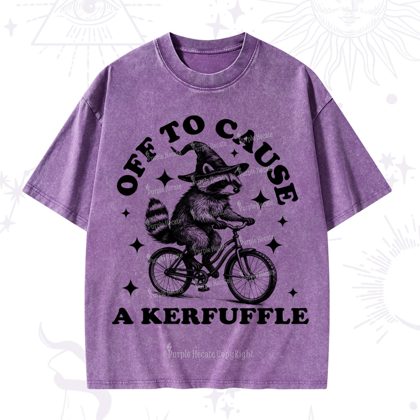 Purplehecate Off to Cause a Kerfuffle Raccoon Washed T-Shirt