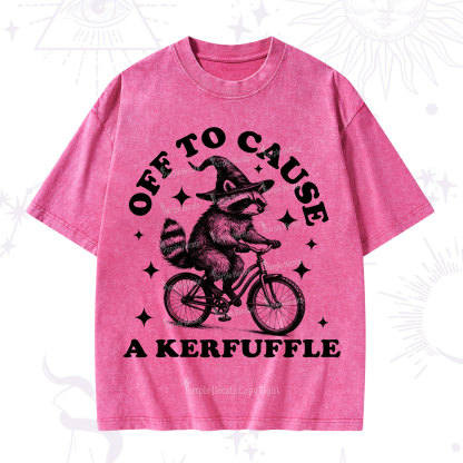 Purplehecate Off to Cause a Kerfuffle Raccoon Washed T-Shirt
