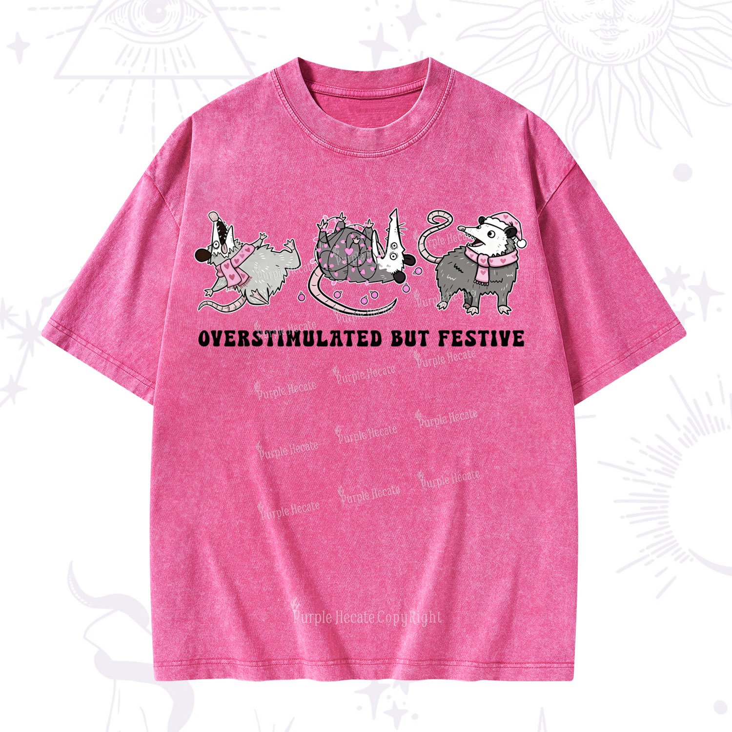 Purplehecate Overstimulated But Festive Possum Valentine Washed T-Shirt
