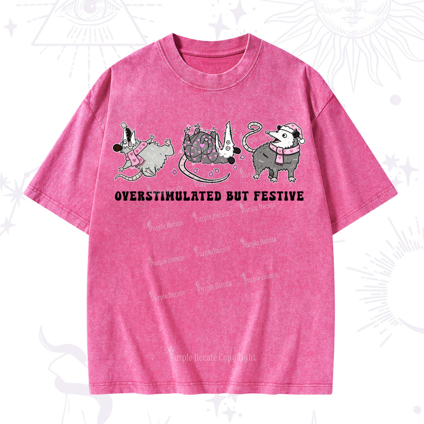 Purplehecate Overstimulated But Festive Possum Valentine Washed T-Shirt