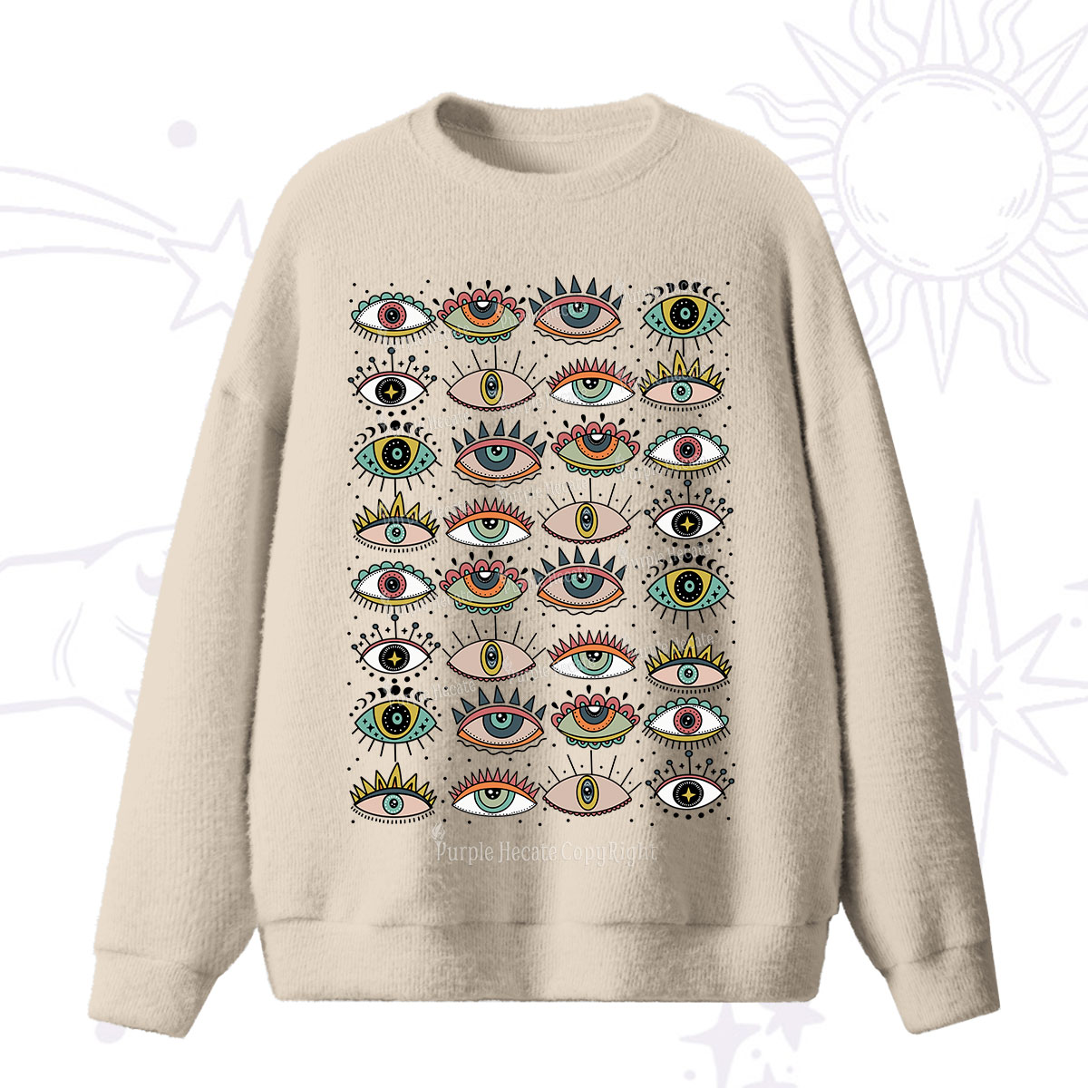 Purplehecate Evil Eye Pattern Fuzzy Sweater