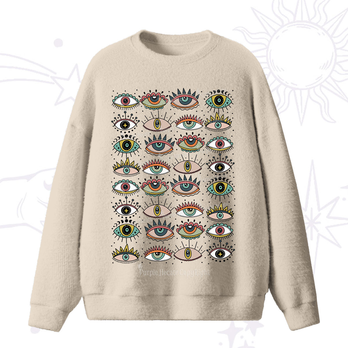 Purplehecate Evil Eye Pattern Fuzzy Sweater