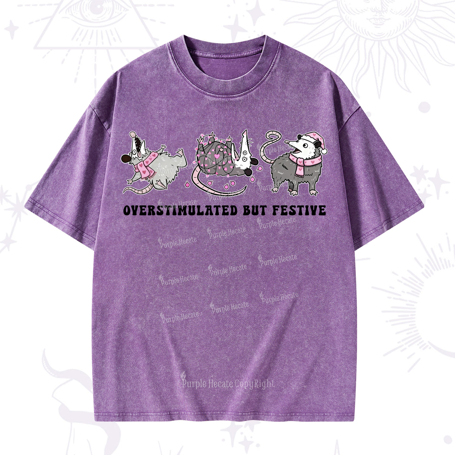 Purplehecate Overstimulated But Festive Possum Valentine Washed T-Shirt