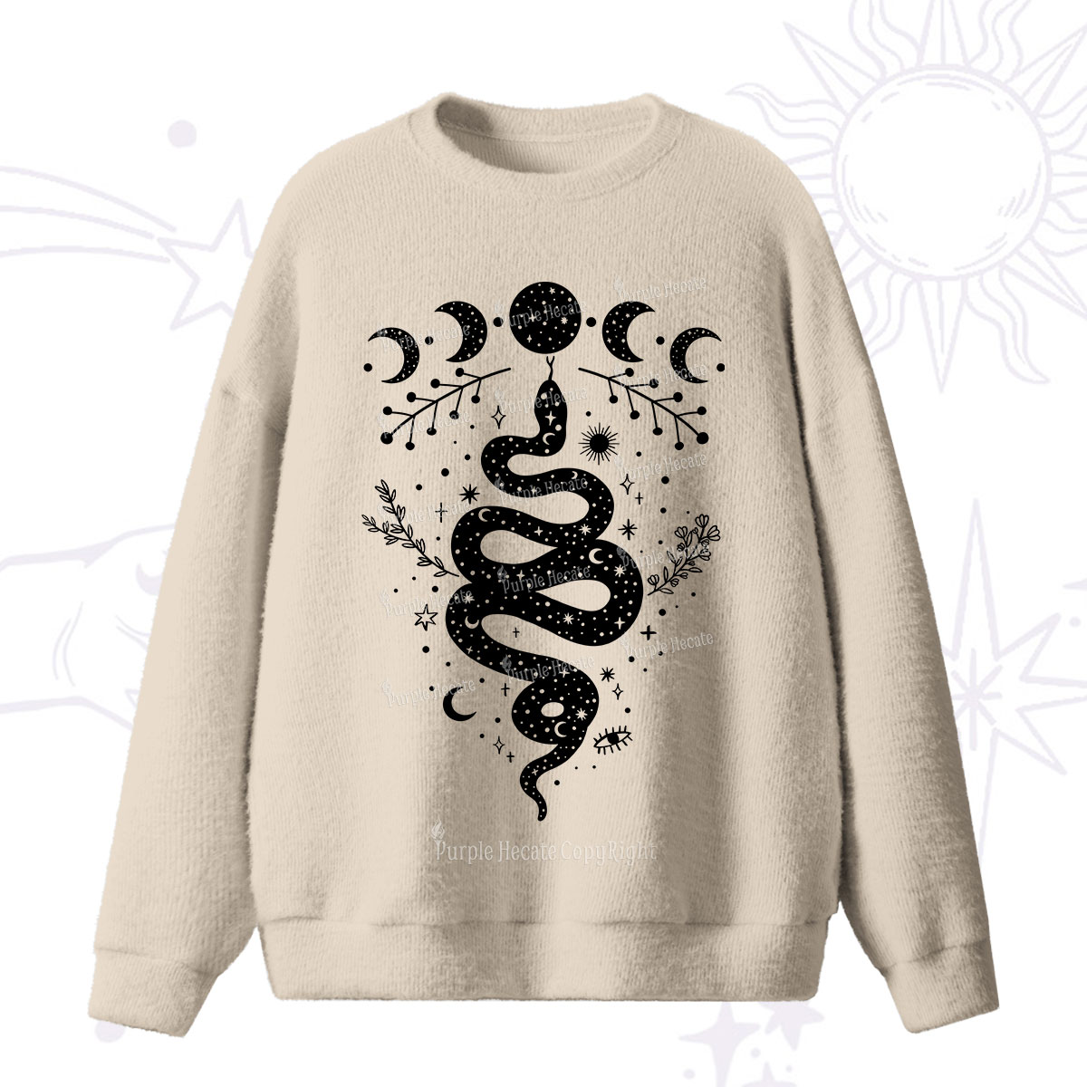 Purplehecate Snake And Moon Phase Comfort Fuzzy Sweater