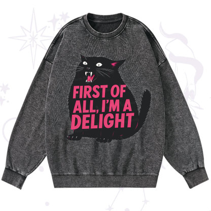 Purplehecate First Of All I'm A Delight Cat Washed Sweatshirt