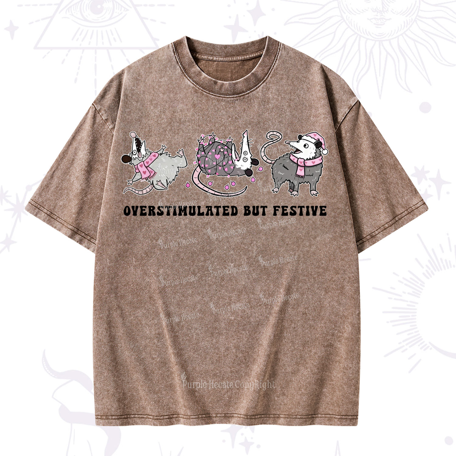 Purplehecate Overstimulated But Festive Possum Valentine Washed T-Shirt