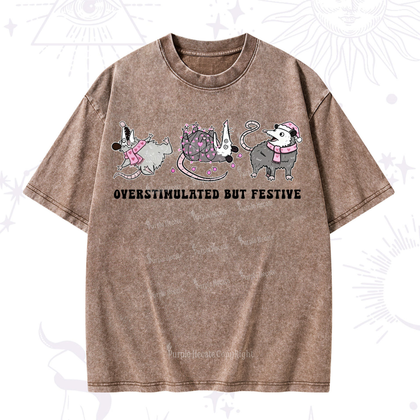 Purplehecate Overstimulated But Festive Possum Valentine Washed T-Shirt