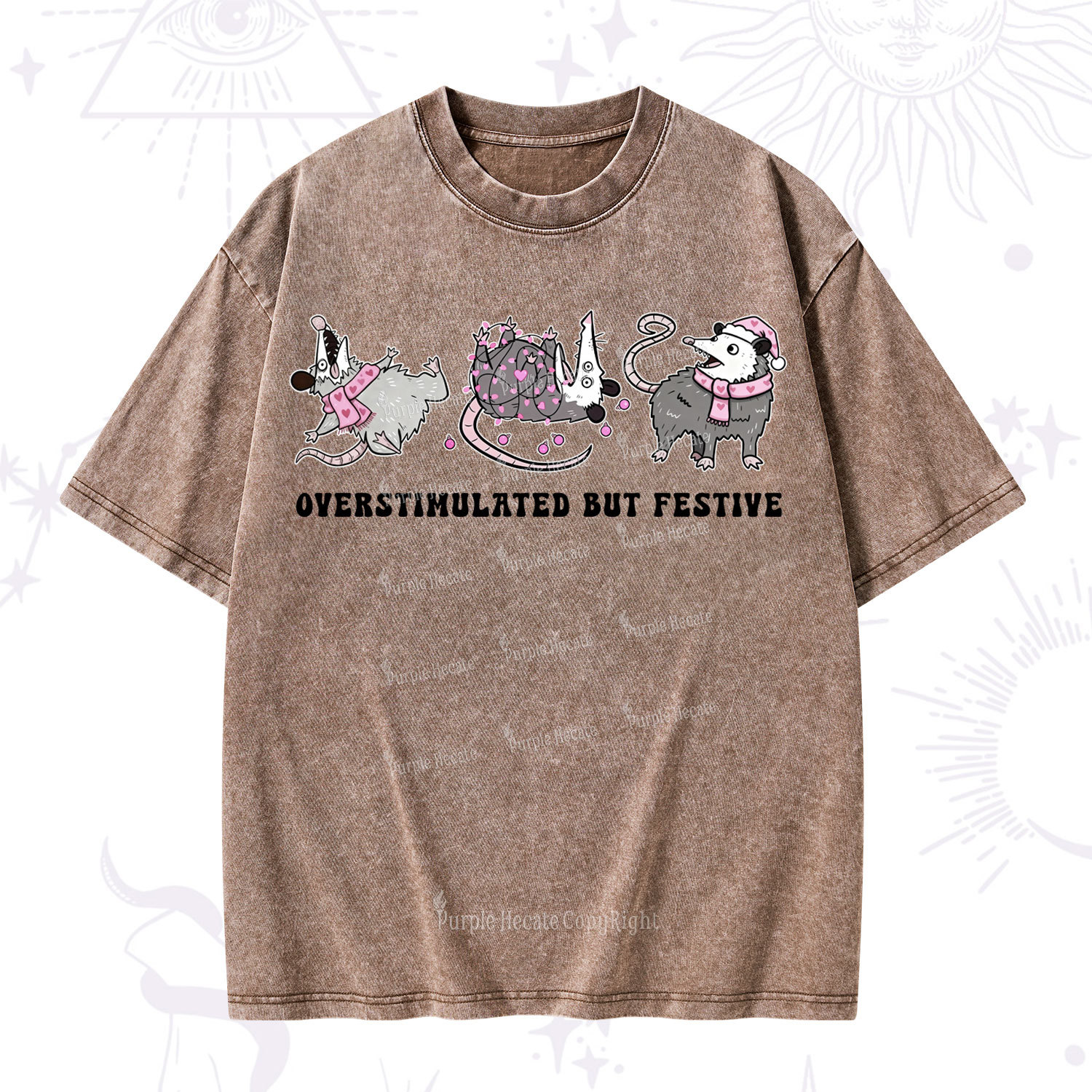 Purplehecate Overstimulated But Festive Possum Valentine Washed T-Shirt