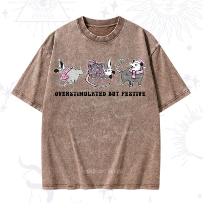 Purplehecate Overstimulated But Festive Possum Valentine Washed T-Shirt