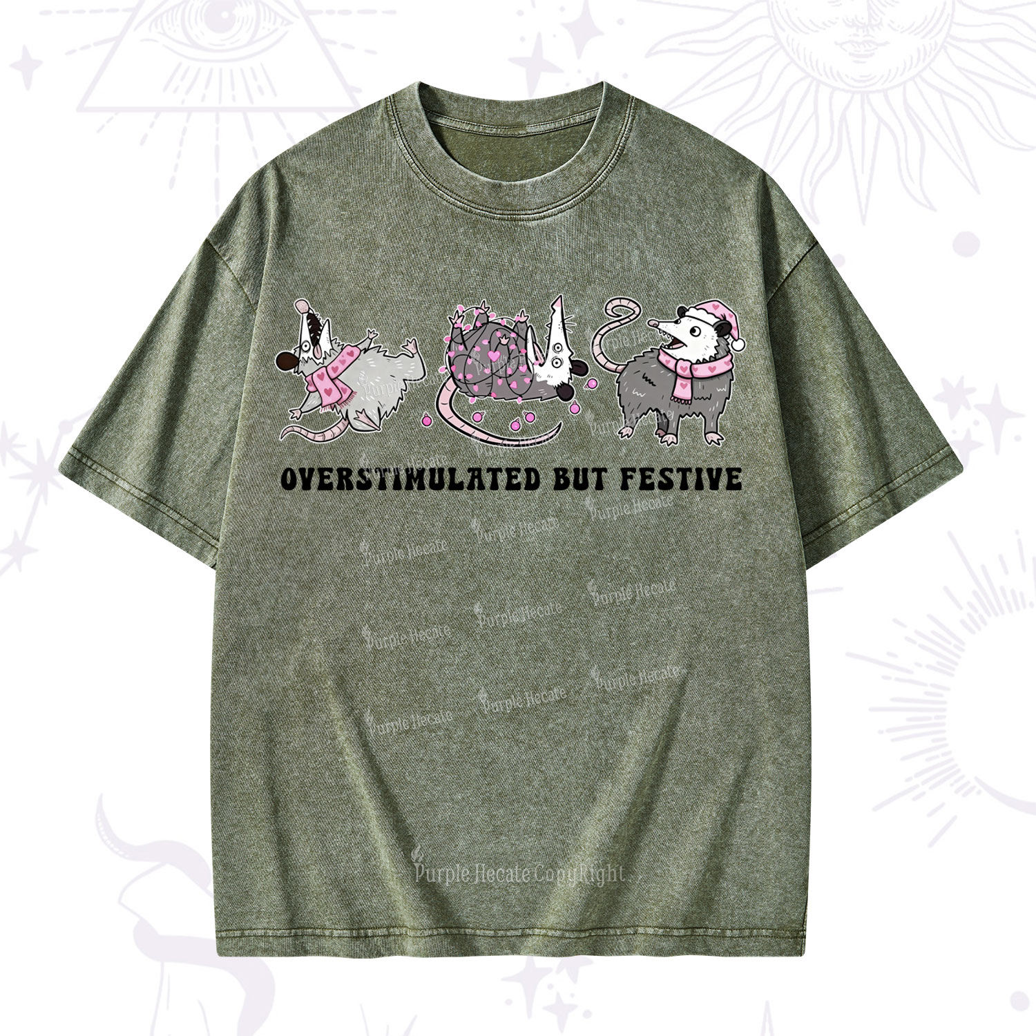 Purplehecate Overstimulated But Festive Possum Valentine Washed T-Shirt