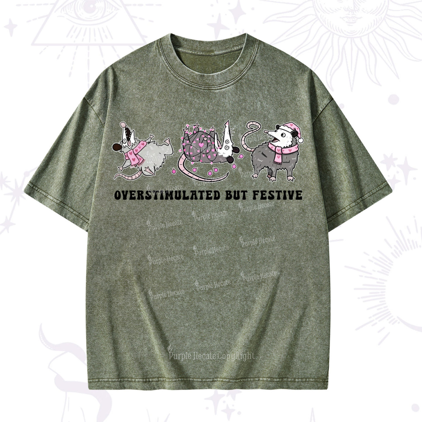 Purplehecate Overstimulated But Festive Possum Valentine Washed T-Shirt