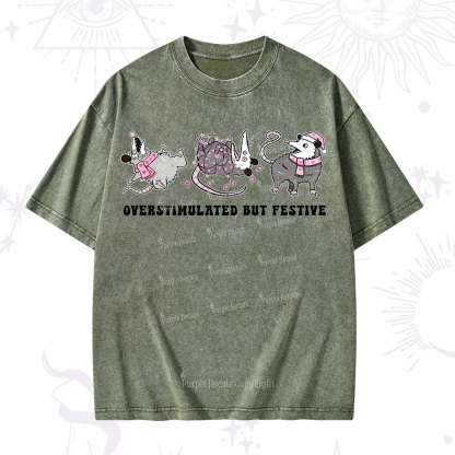 Purplehecate Overstimulated But Festive Possum Valentine Washed T-Shirt