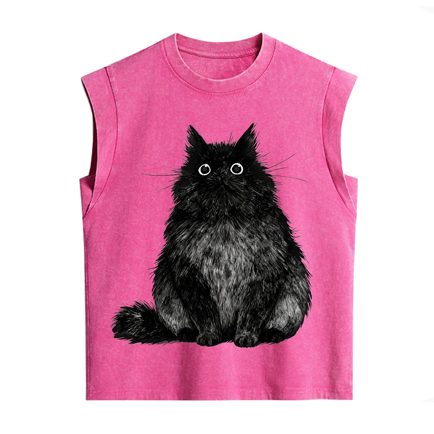 Purplehecate Cute Black Fluffy Cat Vintage Washed Tank