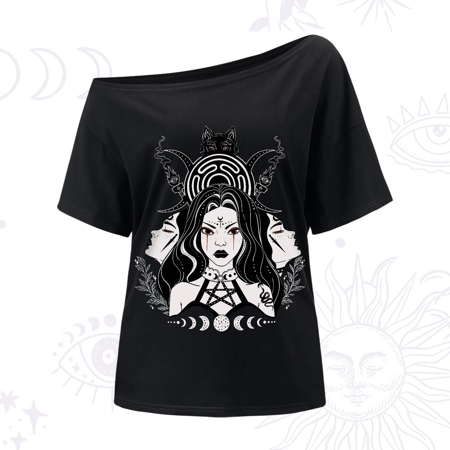 Purplehecate The Triple Moon Goddess Hecate One-Shoulder T-Shirt