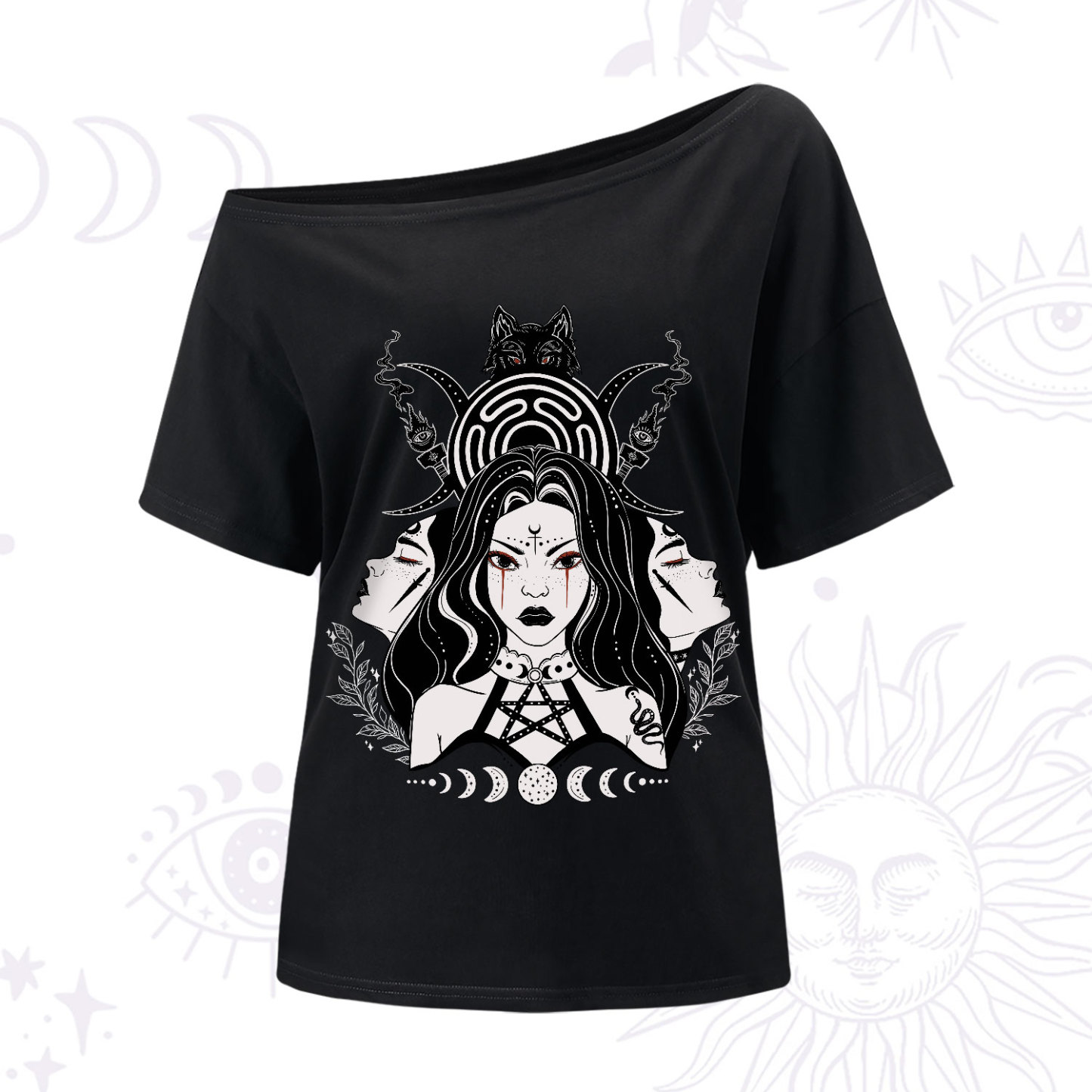 Purplehecate The Triple Moon Goddess Hecate One-Shoulder T-Shir