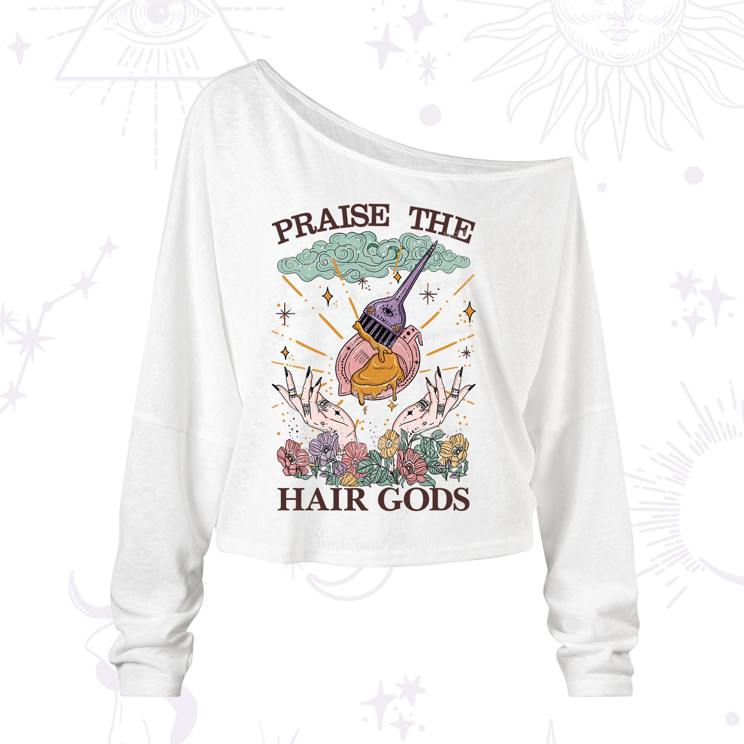 Purplehecate Praise The Hair Gods One Shoulder Long Sleeve Shirt