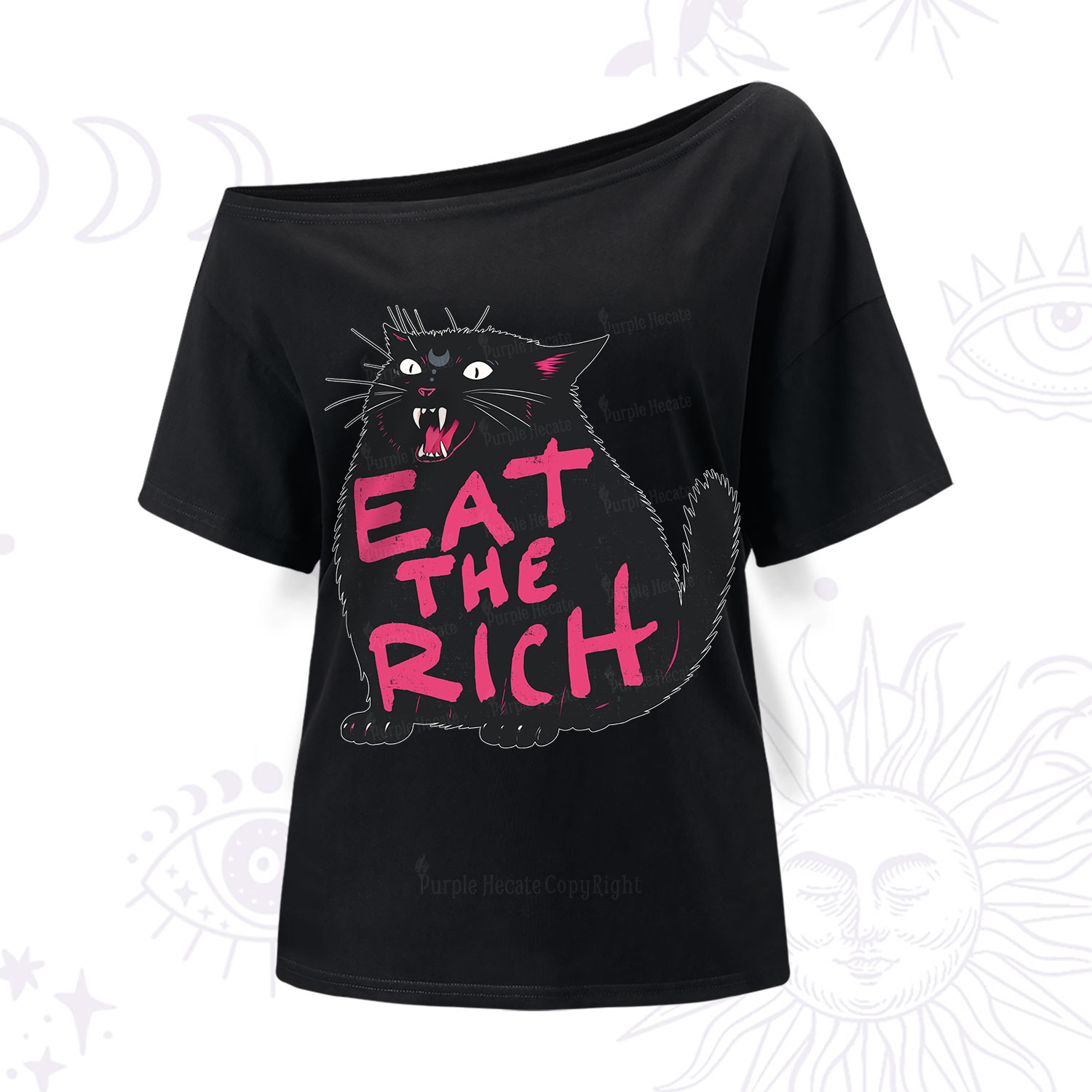 Purplehecate Eat The Rich Cat One Shoulder T-Shirt