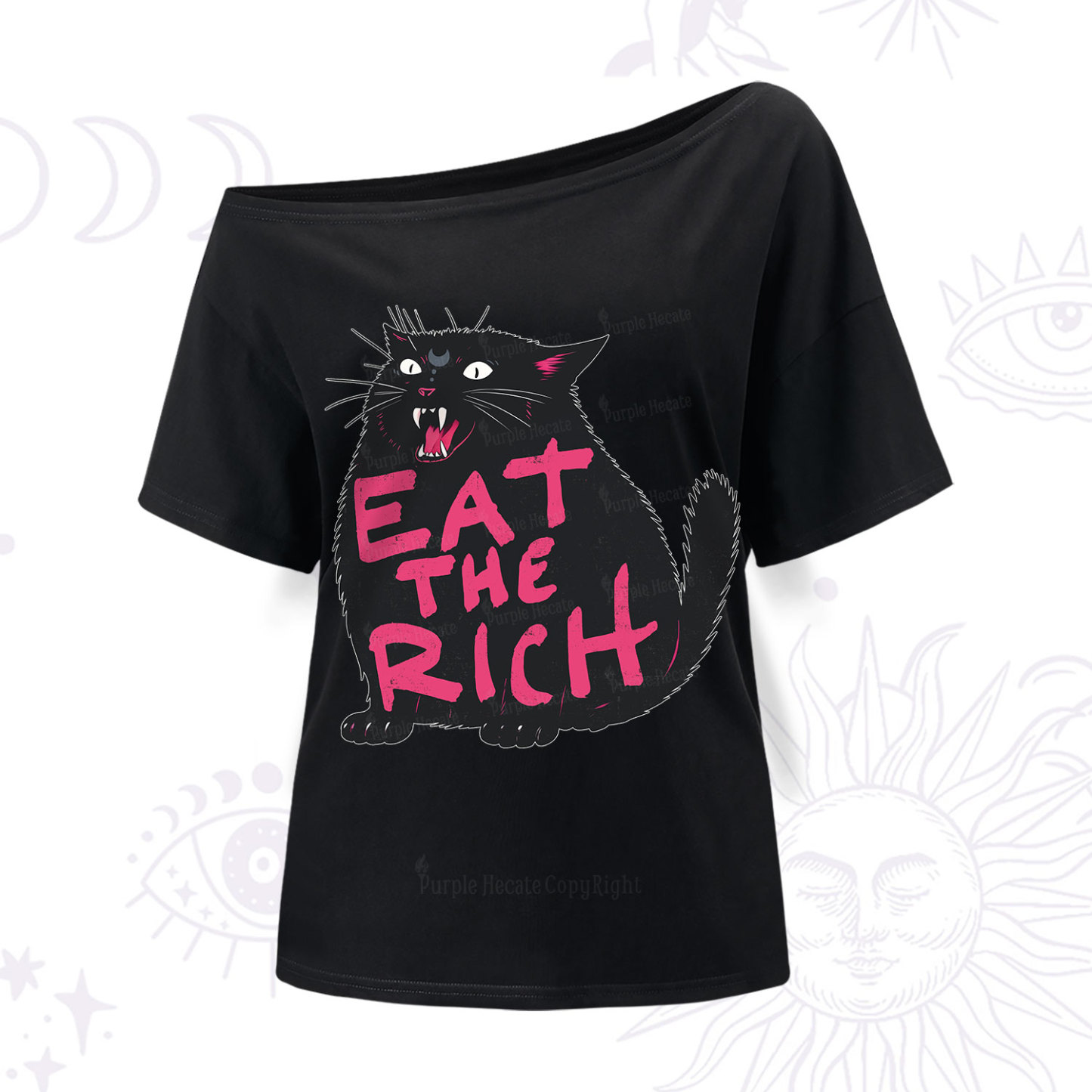 Purplehecate Eat The Rich Cat One Shoulder T-Shir
