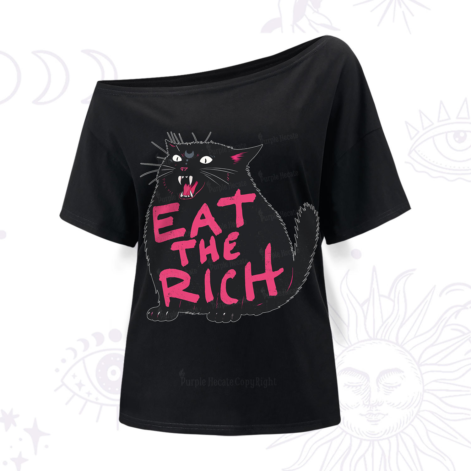 Purplehecate Eat The Rich Cat One Shoulder T-Shir