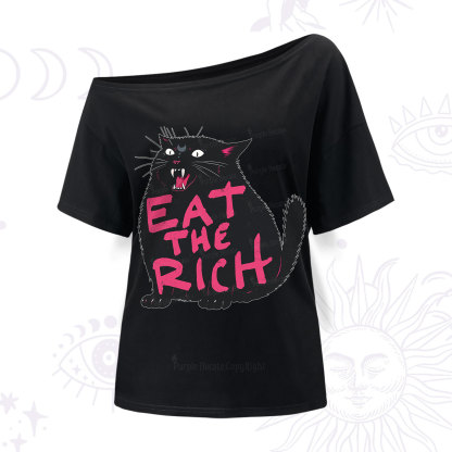 Purplehecate Eat The Rich Cat One Shoulder T-Shirt