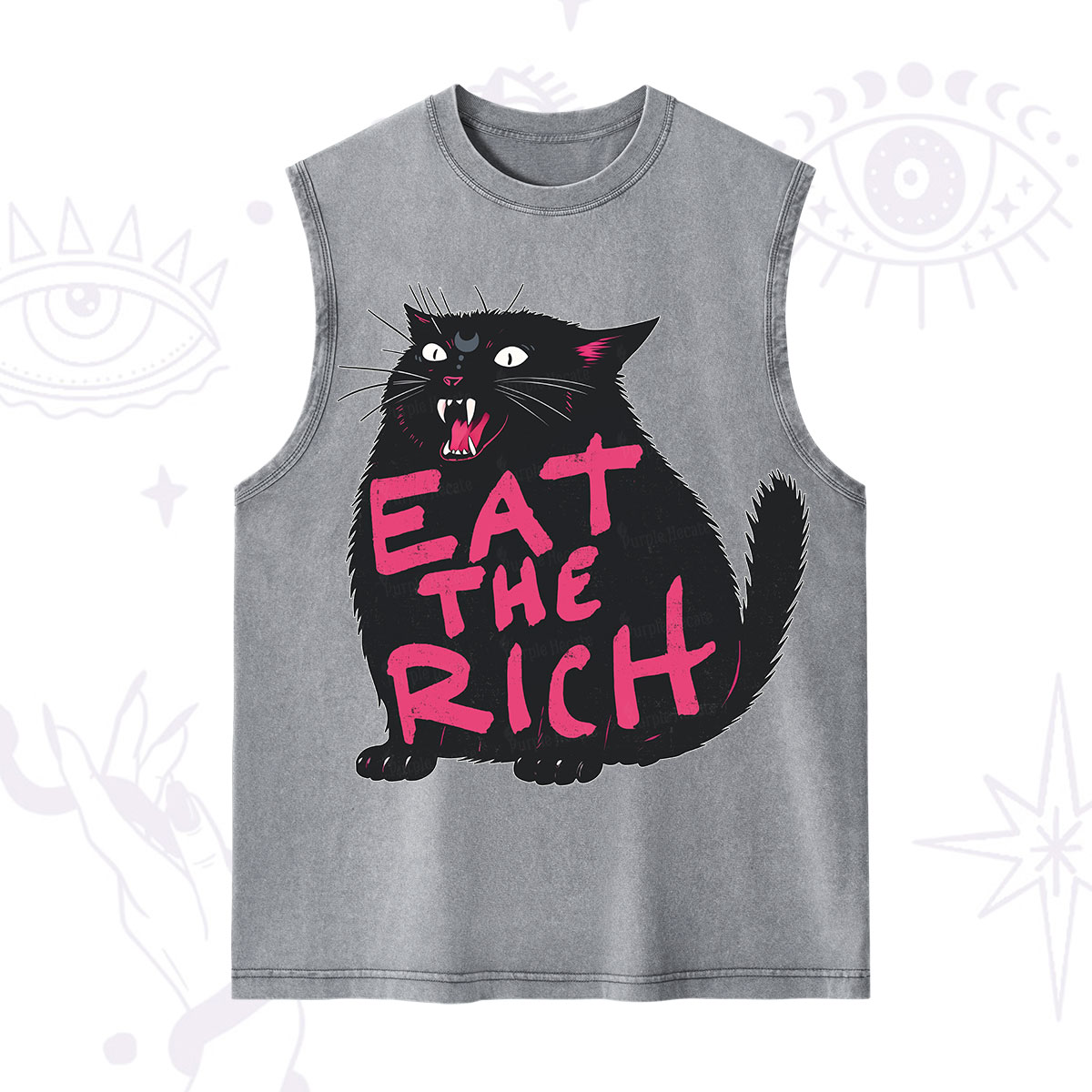 Purplehecate Eat The Rich Cat Washed Tank
