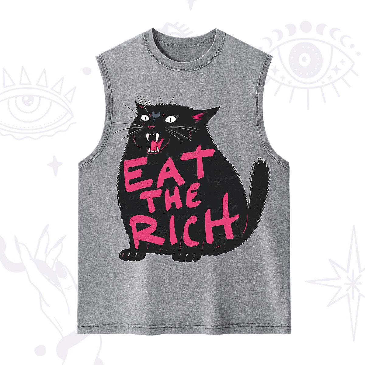 Purplehecate Eat The Rich Cat Washed Tank