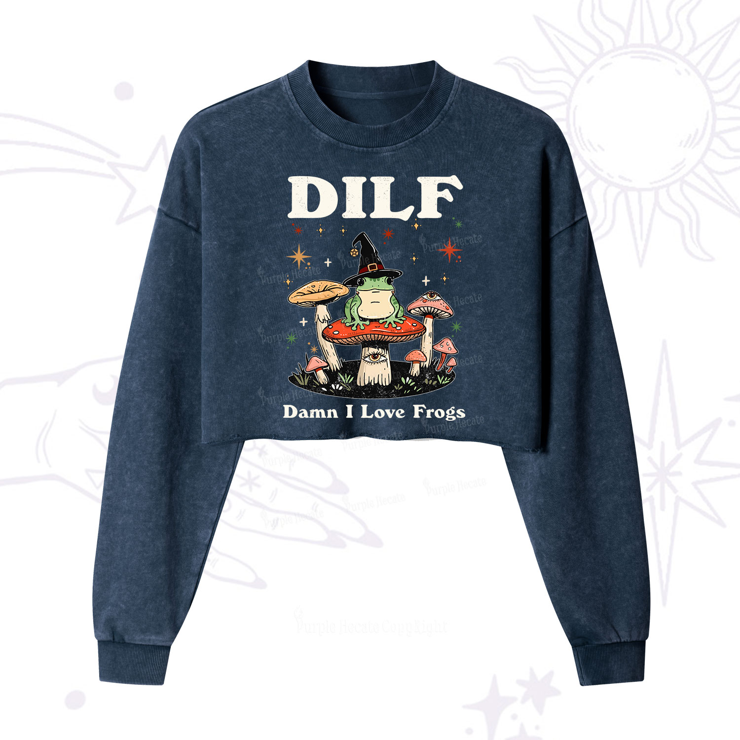 Purplehecate Dilf Damn I Love Frogs Cropped Washed Sweatshirt