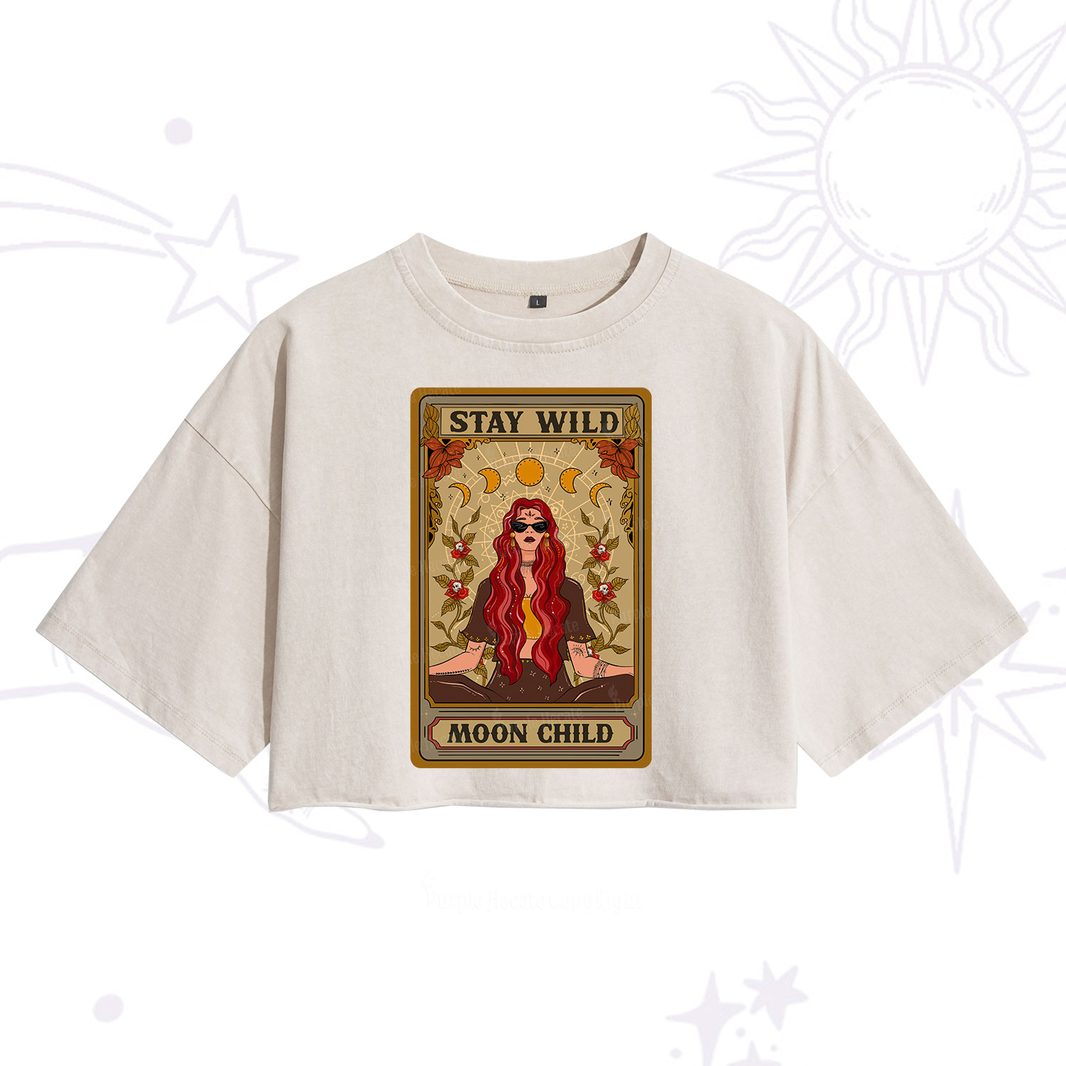 Purplehecate The Stay Wild Moon Child Oracle Card Washed Cropped T-Shirt