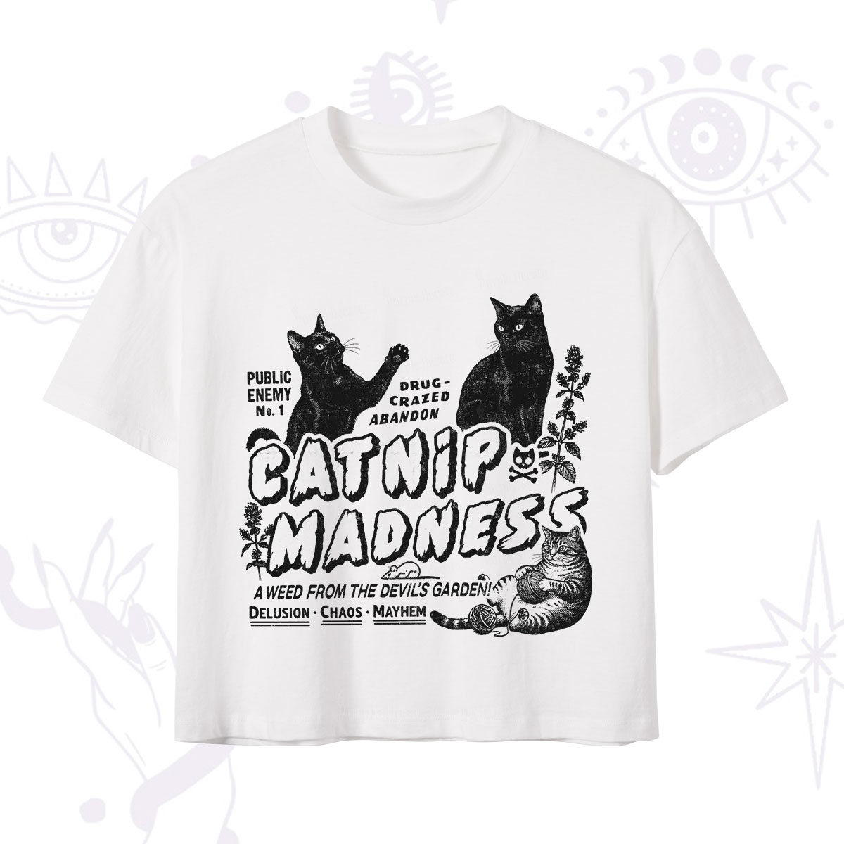 Purplehecate Catnip?Madness Cute?Cat Crop T-Shirt