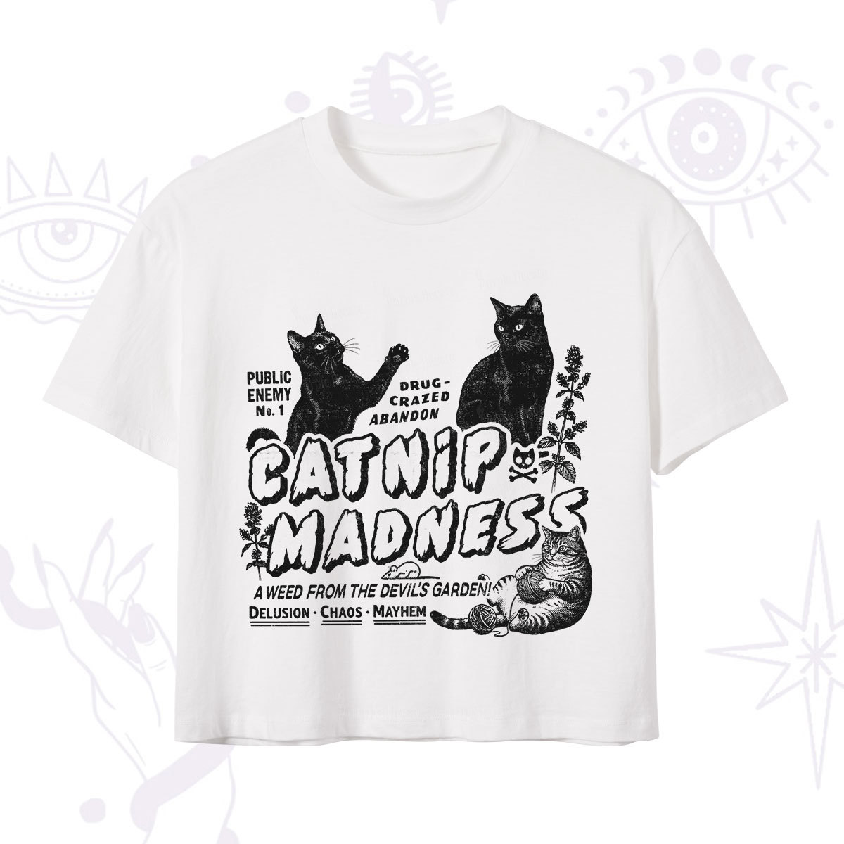 Purplehecate Catnip?Madness Cute?Cat Crop T-Shirt