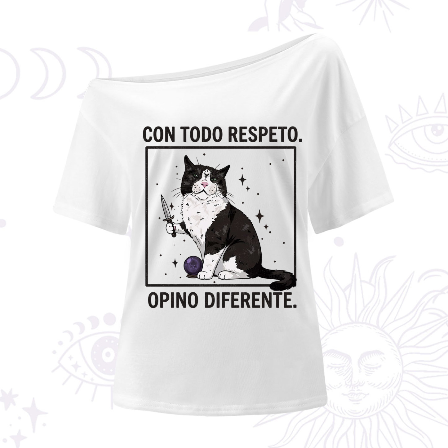 Purplehecate Funny Cat Con Todo Respeto Opino Diferente One Shoulder T-Shirt