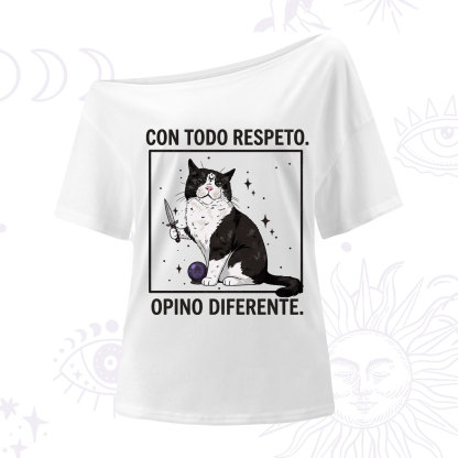 Purplehecate Funny Cat Con Todo Respeto Opino Diferente One Shoulder T-Shirt
