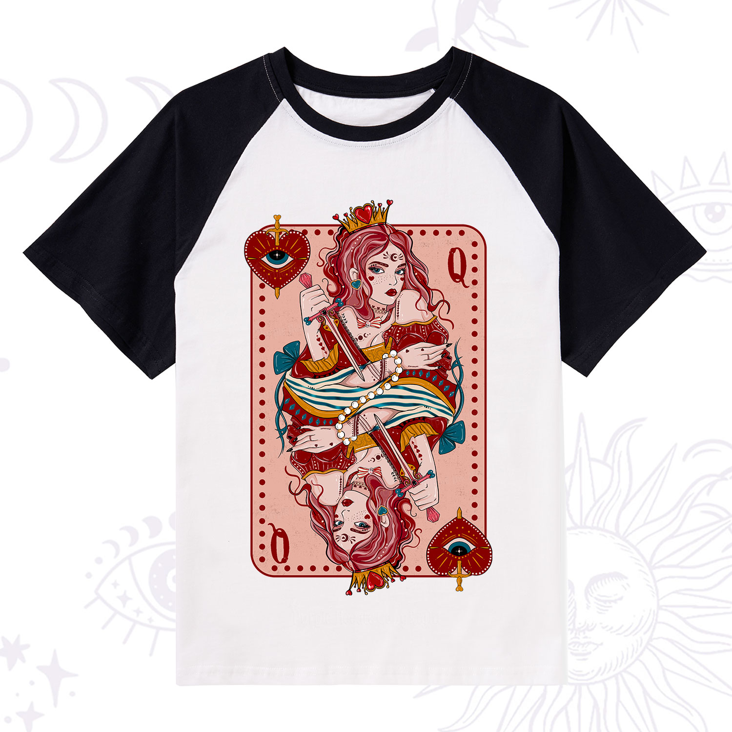Purplehecate Queen of Hearts Raglan Short Sleeve T‑Shirt
