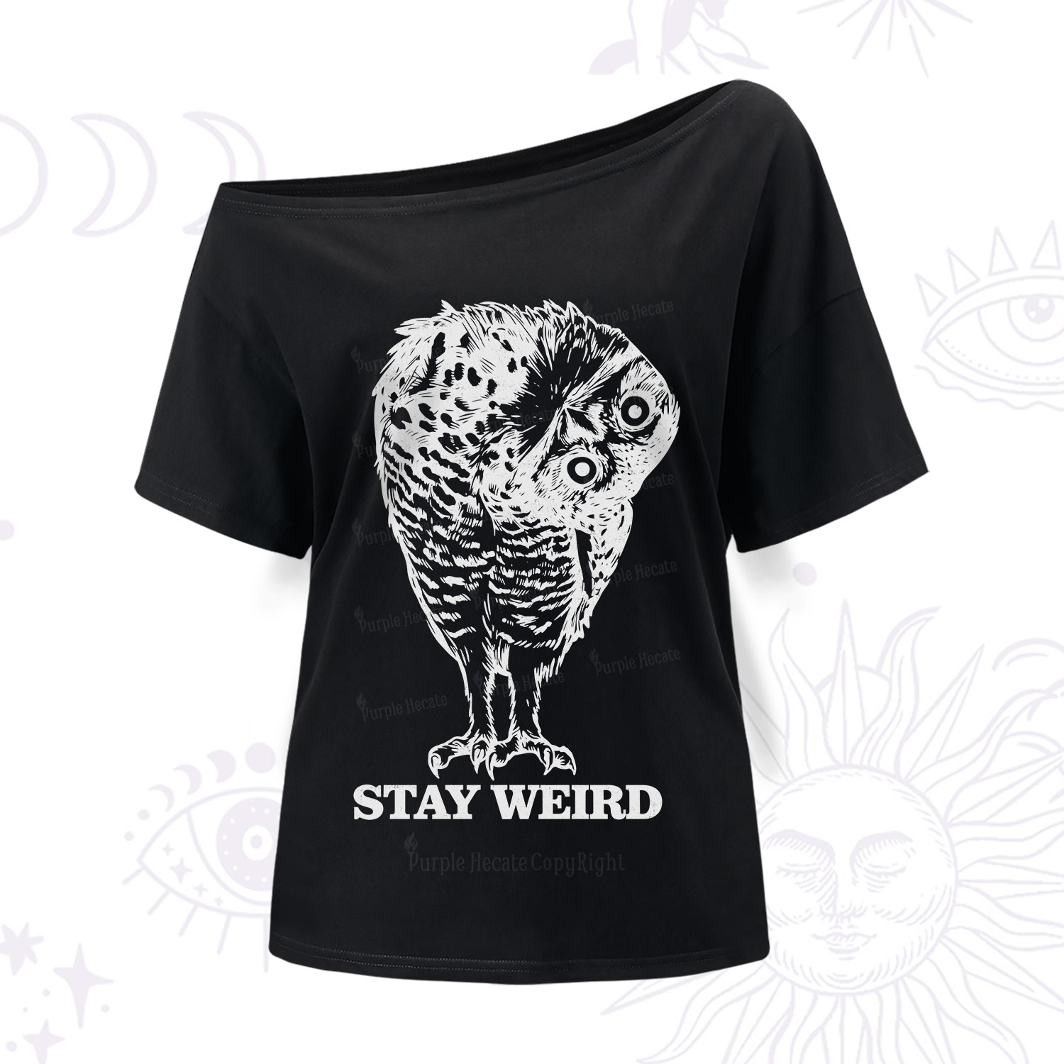 Purplehecate Stay Weird Innocent Owl One Shoulder T-Shirt
