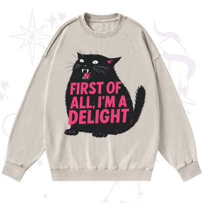 Purplehecate First Of All I'm A Delight Cat Washed Sweatshirt