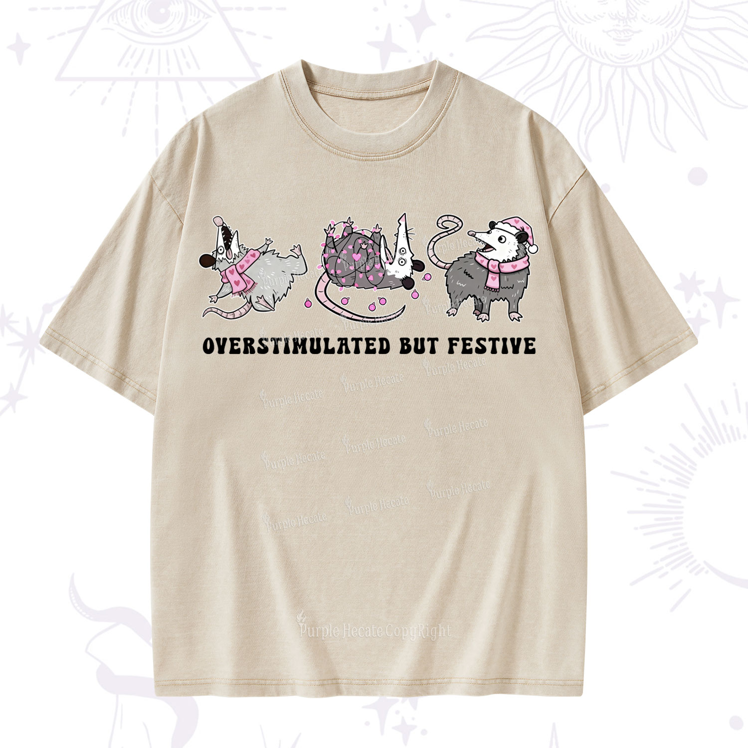 Purplehecate Overstimulated But Festive Possum Valentine Washed T-Shirt
