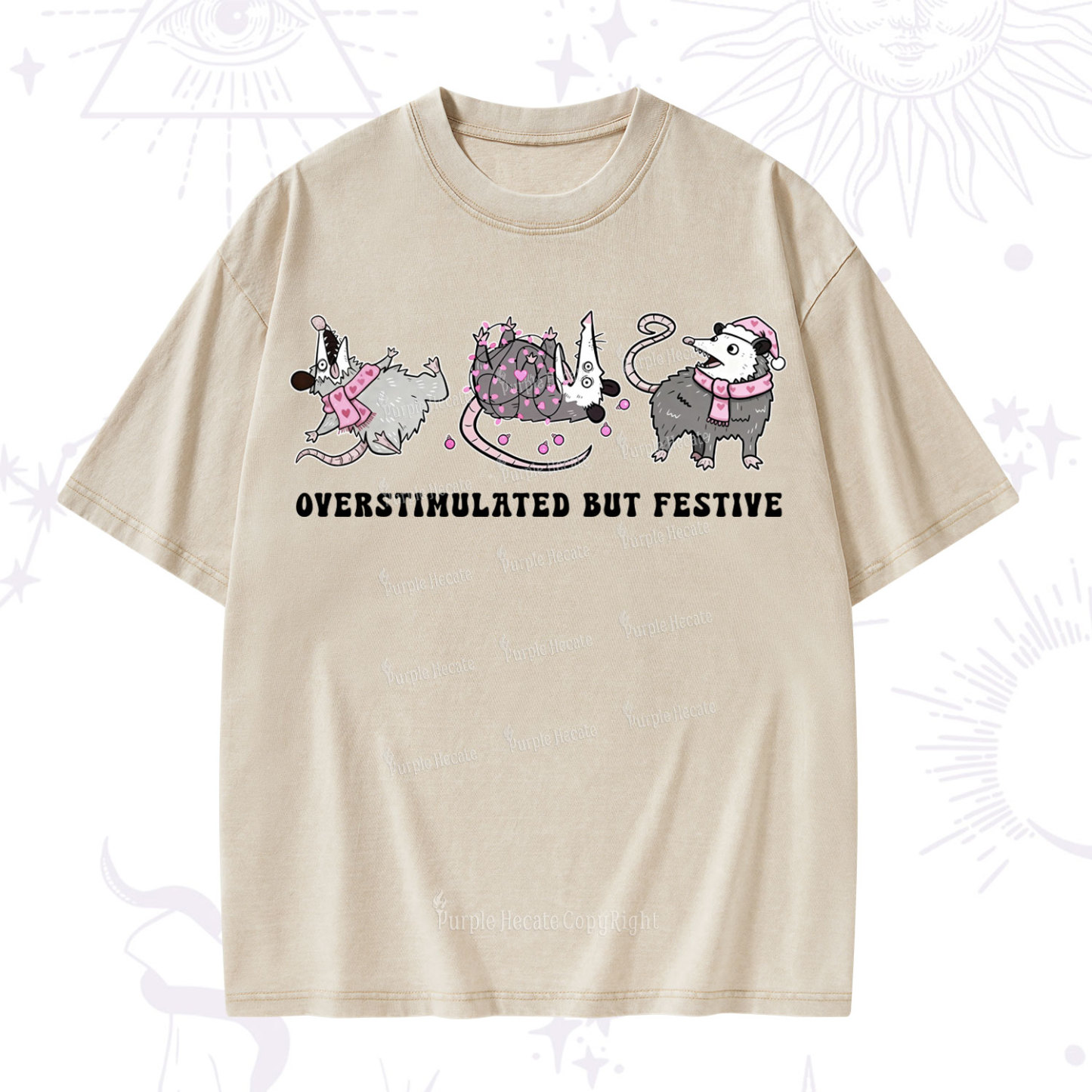 Purplehecate Overstimulated But Festive Possum Valentine Washed T-Shirt