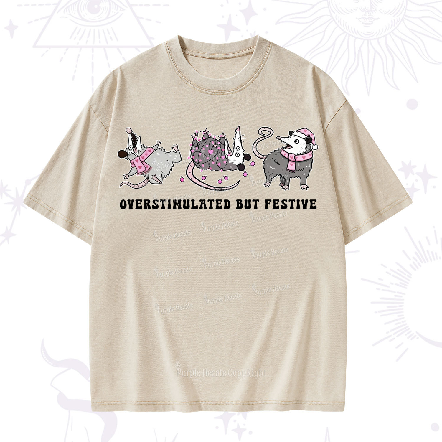 Purplehecate Overstimulated But Festive Possum Valentine Washed T-Shirt